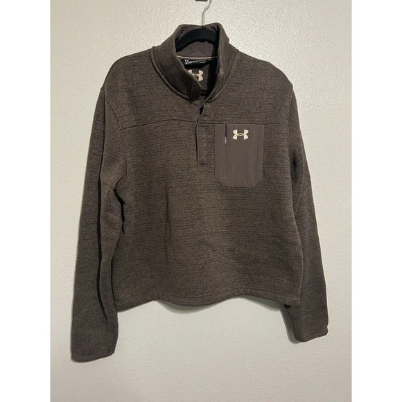 Under Armour Women’s XL Brown Crop Soecialist Henley Sweatshirt Knit Sweater - Picture 1 of 3